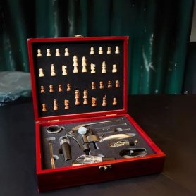 Sett taċ-ċess + aċċessorji ta 'l-inbid pakkett ta' rigal ta 'lussu (kit tal-kaxxa ta' l-injam ta 'tavola taċ-ċess Deluxe)