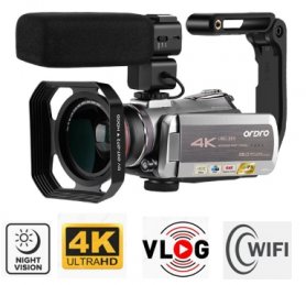 4K відеокамера Ordro AZ50, нічне бачення + WiFi + телеоб'єктив + макрооб'єктив + світлодіодне світло + чохол (ПОСТАВЛЕНО
