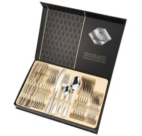 Juego de cubiertos de lujo (regalo): vajilla de 24 piezas de acero inoxidable pulido