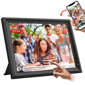 Bingkai foto digital elektronik dengan WiFi 15,6" - bingkai foto hitam (foto + video) - memori 64GB
