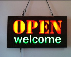 LED light panel "OPEN welcome" 43 cm x 23 cm