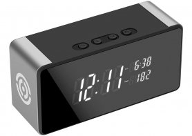 FULL HD WiFi P2P camera sa digital clock na may 10 IR LEDs + bluetooth speaker + motion detection