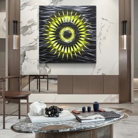 Pinturas em alumínio - Metal LED retroiluminado RGB 20 cores - Sol 90x90cm