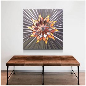 3डी दीवार पेंटिंग - धातु (एल्यूमीनियम) - एलईडी बैकलिट आरजीबी 20 रंग - डायमंड फूल 50x50 सेमी