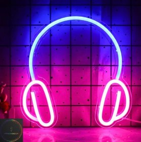 HEADPHONES (Slúchadlá) - Neonové LED svietiace logo na stenu