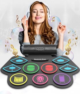Bantalan silikon drum (drum kit elektronik) - 9 drum (MP3 + Headphone) + Bluetooth