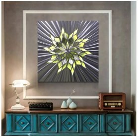 Lukisan Dinding 3D - Logam (aluminium) - LED backlit RGB 20 warna - Bunga berlian 50x50cm
