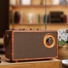 Radju AM FM - stil retro vintage magħmul mill-injam bil-Bluetooth + AUX/USB disk/Micro SD