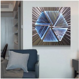 Arte de parede de metal prateado - Metal LED retroiluminado RGB 20 cores - Triângulos 50x50cm