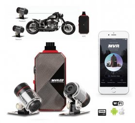 Motorcykelkamera - Dual cykel-dashcam (for + bag) med Full HD + WiFi + IP69-beskyttelse