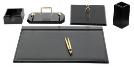 Luxury office SET para sa mga dokumento para sa office table 6 pcs black leather + wood
