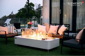 Luxusní mramorový bílý stůl s plynovým ohništěm do zahrady a na terasu + dekorační sklo