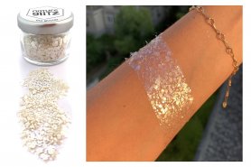 Paillettes biodégradables pour peau + cheveux + barbe - décorations brillantes scintillantes - Poussière scintillante 10g (Blanc)