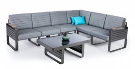 Gartenbestuhlung - Luxus-Gartenmöbel Aluminium-Eckgarnitur - Sitzgelegenheit für 6 Personen + Tisch