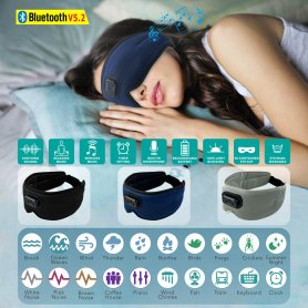 Sluchadla na spanie Bluetooth (3D škraboška proti hluku) s časovačom + 20 upokojucich zvukov + 4 melódie