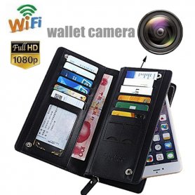 Lommebok-spionkamera skjult med WiFi + FULL HD 1080P + bevegelsesdeteksjon