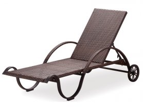Chaise longue en rotin - chaise longue de jardin en rotin (réglable) à roulettes