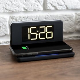 LED alarm clock with Qi wireless charger 10W and night lamp