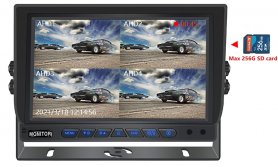 Monitor de coche híbrido de 7 ": 4 canales, AHD / CVBS con grabación en tarjeta micro SD (hasta 256 GB) para 4 cámaras