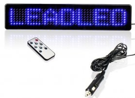 Auto LED displej modrý s diaľkovým ovládaním 23 x 5 x 1 cm, 12V