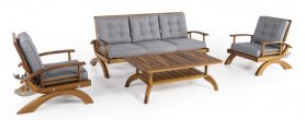 Wooden garden furniture - luxury wooden sofas set para sa 5 tao + coffee table