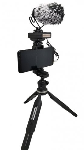 Tripod untuk vloggers - SET untuk smartphone dengan lampu LED dan mikrofon eksternal