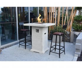 Meja bar dari beton dengan perapian gas terintegrasi (propana) untuk eksterior
