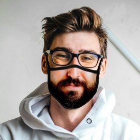 3D roušky zábavné s potiskem - bradatý MUŽ