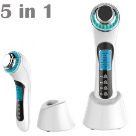 5 in 1 ultrasonic device with high-frequency ion and photon light and massage roller