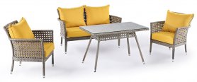 Rattan Gartenmöbel Luxus für den Garten oder die Terrasse - Set für 4 Personen + Tisch