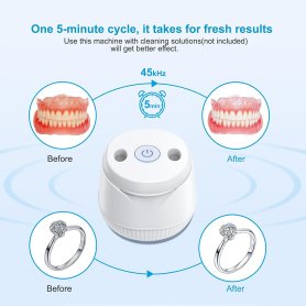 Čistič zubních protéz 210ml / kartáčků / saviček / šperků 45kHz ultrazvukový čistič UV C 360°