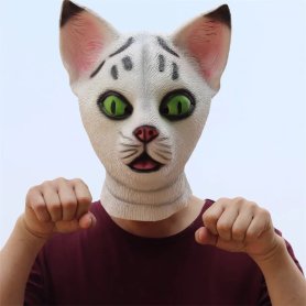 Weiße Katzenmaske - Gesichts- (Kopf-) Maske aus Silikon für Kinder und Erwachsene