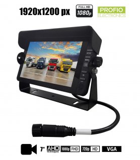 FULL HD MONITOR 1920x1200 RGB — 7 collu automašīnas monitors ar 3 CH video ieeju AHD/CVBS