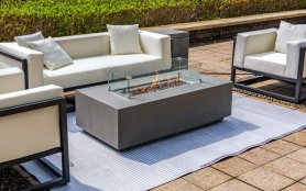 Mesa de exterior con chimenea - Mesa de hormigón con chimenea para jardín/terraza - 140x70cm LUXURIO gris