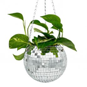 Portavaso per piante con sfera da discoteca - sfera a specchio con fiori da appendere con diametro di 20 cm