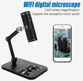 Mikroskop na mobil - Mikroskopy digitálne 1000x s FULL HD + Wifi (iOS / Android) + 8x LED