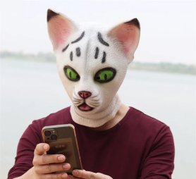 Máscara de gato blanco - máscara facial (cabeza) de silicona para niños y adultos