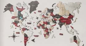 Драўляная карта свету на сцяне 3D - ГОРАД 100x60см