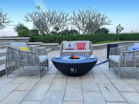 Chimenea de propano - Gran mesa redonda para fogatas de exterior a gas para terraza/jardín 106x40 cm LASTRIX