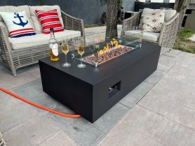 Mesa de fuego de propano - Chimenea de exterior a gas para terraza / jardín - 140x70 cm LUXURIO negro
