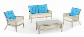 籐製ガーデンシーティング - 4人用のモダンなガーデン家具セット+コーヒーテーブル
