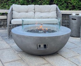 Chimenea de gas propano redonda - Mesa exterior de hormigón con chimenea de gas - 106x40 cm FENIX gris