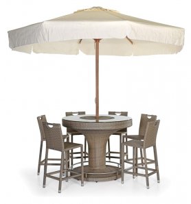 BAR rattan rundt bord EKSKLUSIV med parasol + 6 stole