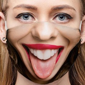 Máscara divertida en la impresión 3D de la cara - Lengua descarada