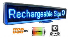 Panneau LED portable avec texte défilant 56 cm x 11 cm - bleu