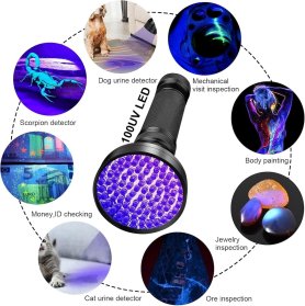 UV flashlight - Powerfull black light torch with detection 395nm ultraviolet with 100x LED power