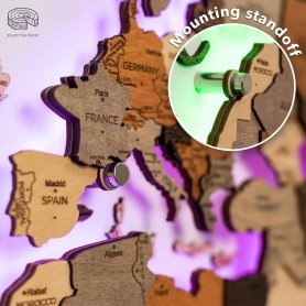 Mapa del mundo de madera LED - Retroiluminación RGB 3D (aplicación móvil + control remoto) - 200 cm x 120 cm