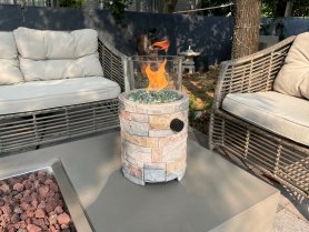 Tischfeuerschale - Gas-Terrassenheizer (Kamin) für Propangasflasche - BRIKON (43x25cm)