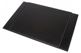 Tapis d'écriture de luxe en cuir noir + avec base en bois (fait à la main)