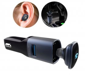 Chargeur de voiture avec casque Bluetooth + port USB + sortie audio 3,5 mm